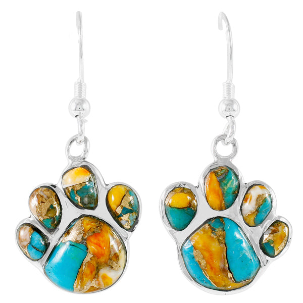 Sterling Silver Paw Earrings Spiny Turquoise E1240-C89