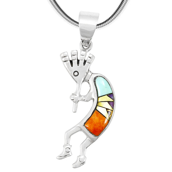 Multi-Gemstone 1.5" Kokopelli Pendant Sterling Silver P3289-SM-C01