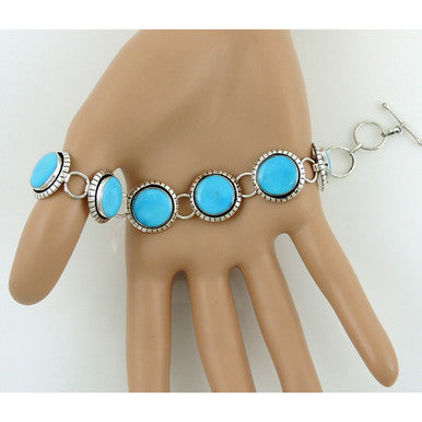 Turquoise Link Bracelet Sterling Silver B5510-C75