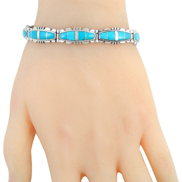 Turquoise Link Bracelet Sterling Silver B5516-C05