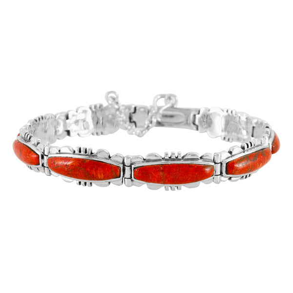 Coral Link Bracelet Sterling Silver B5516-C74