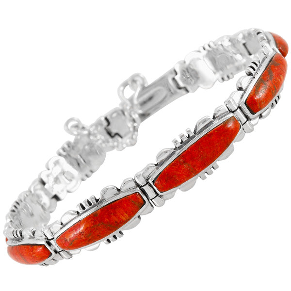 Coral Link Bracelet Sterling Silver B5516-C74