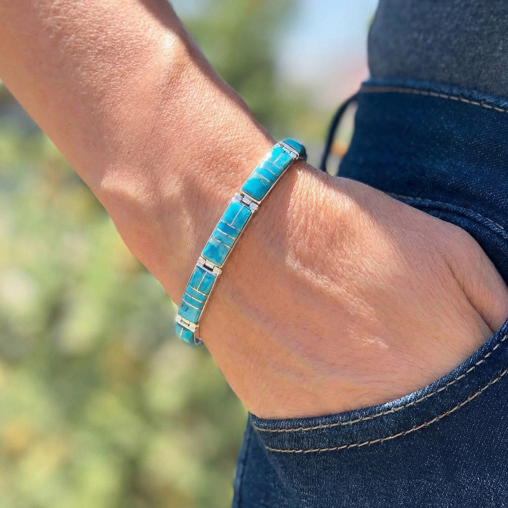 Turquoise Link Bracelet SilverBronzé™ B5518-SB-C05