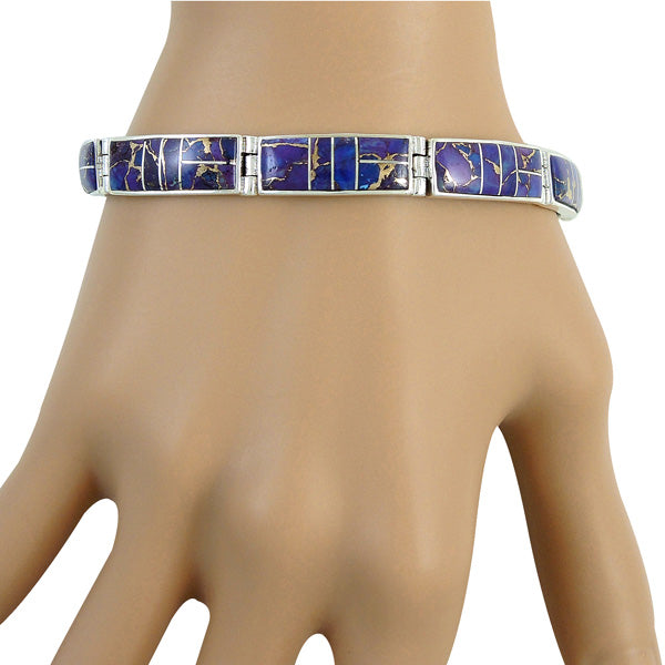 Purple Turquoise Link Bracelet Sterling Silver B5518-C07