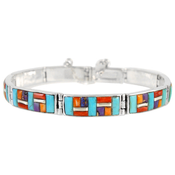 Multicolor Link Bracelet Sterling Silver B5518-C52