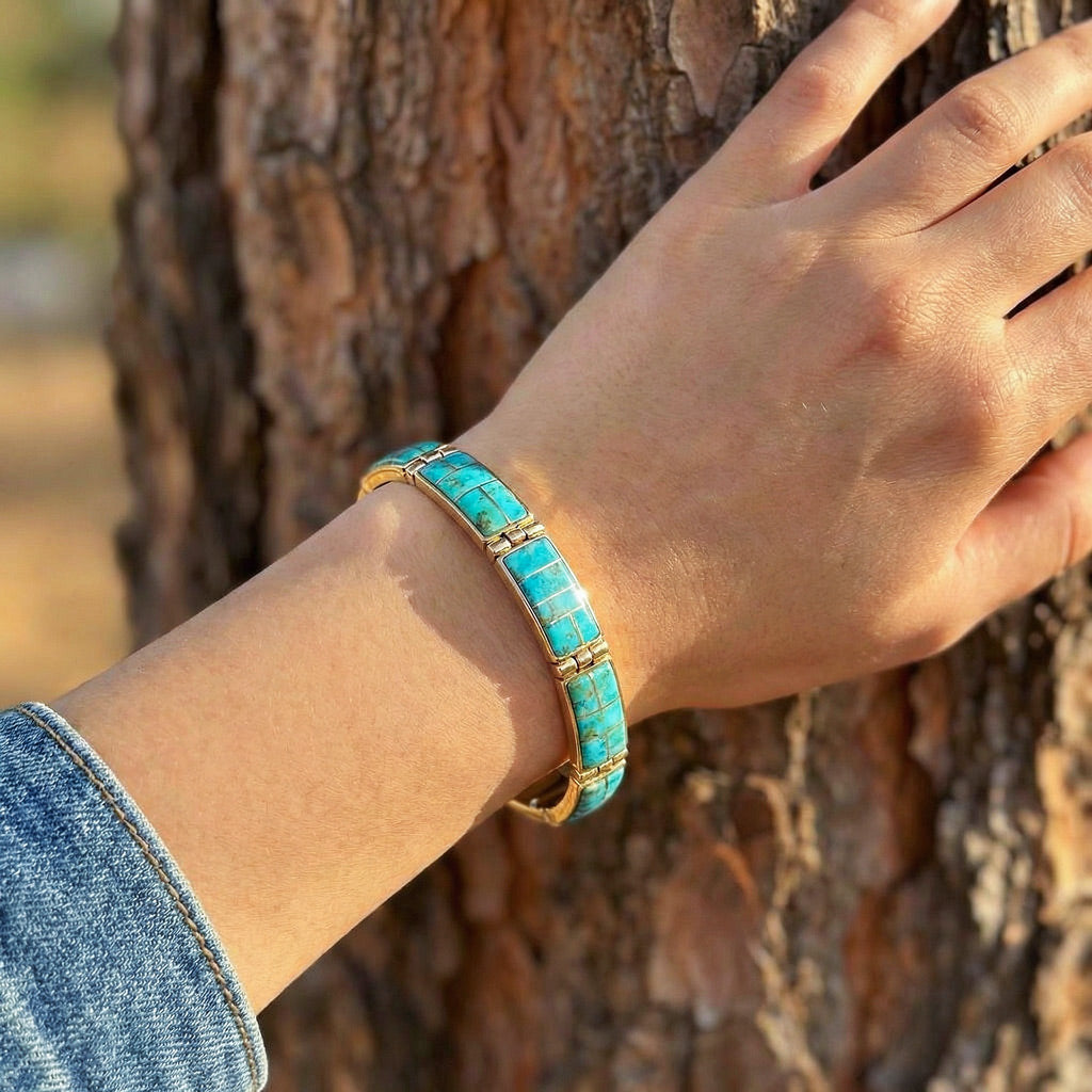 Turquoise Link Bracelet GoldCopper™© B5518-GB-C05