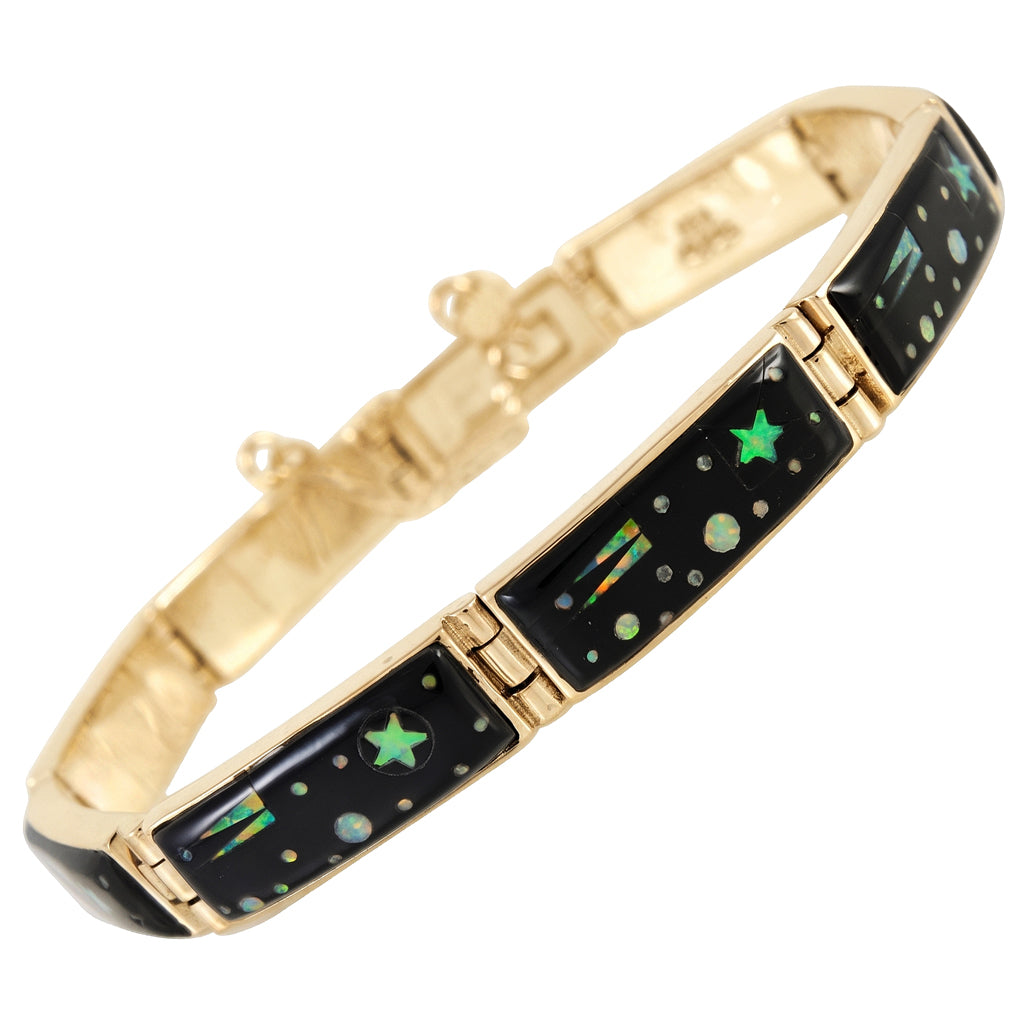 Black & Opal Shooting Stars Link Bracelet GoldCopper™© B5518-GB-C27