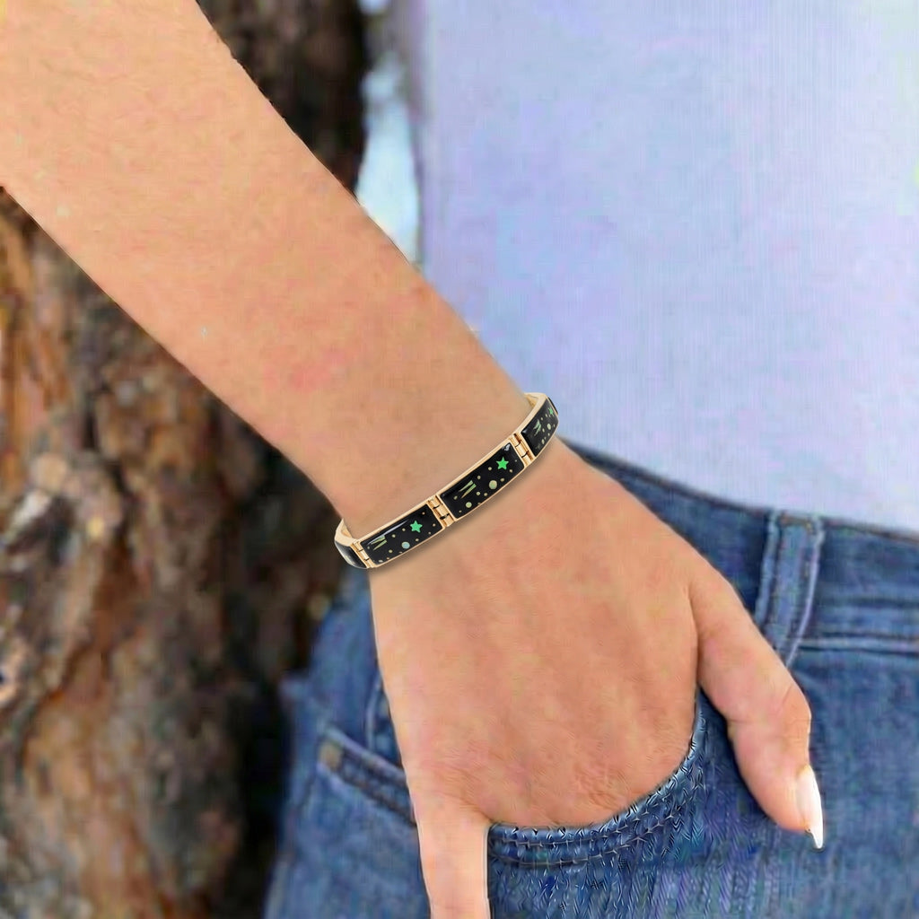 Black & Opal Shooting Stars Link Bracelet GoldCopper™© B5518-GB-C27