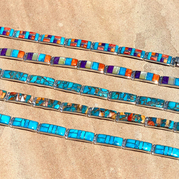 Multicolor Link Bracelet Sterling Silver B5518-C01