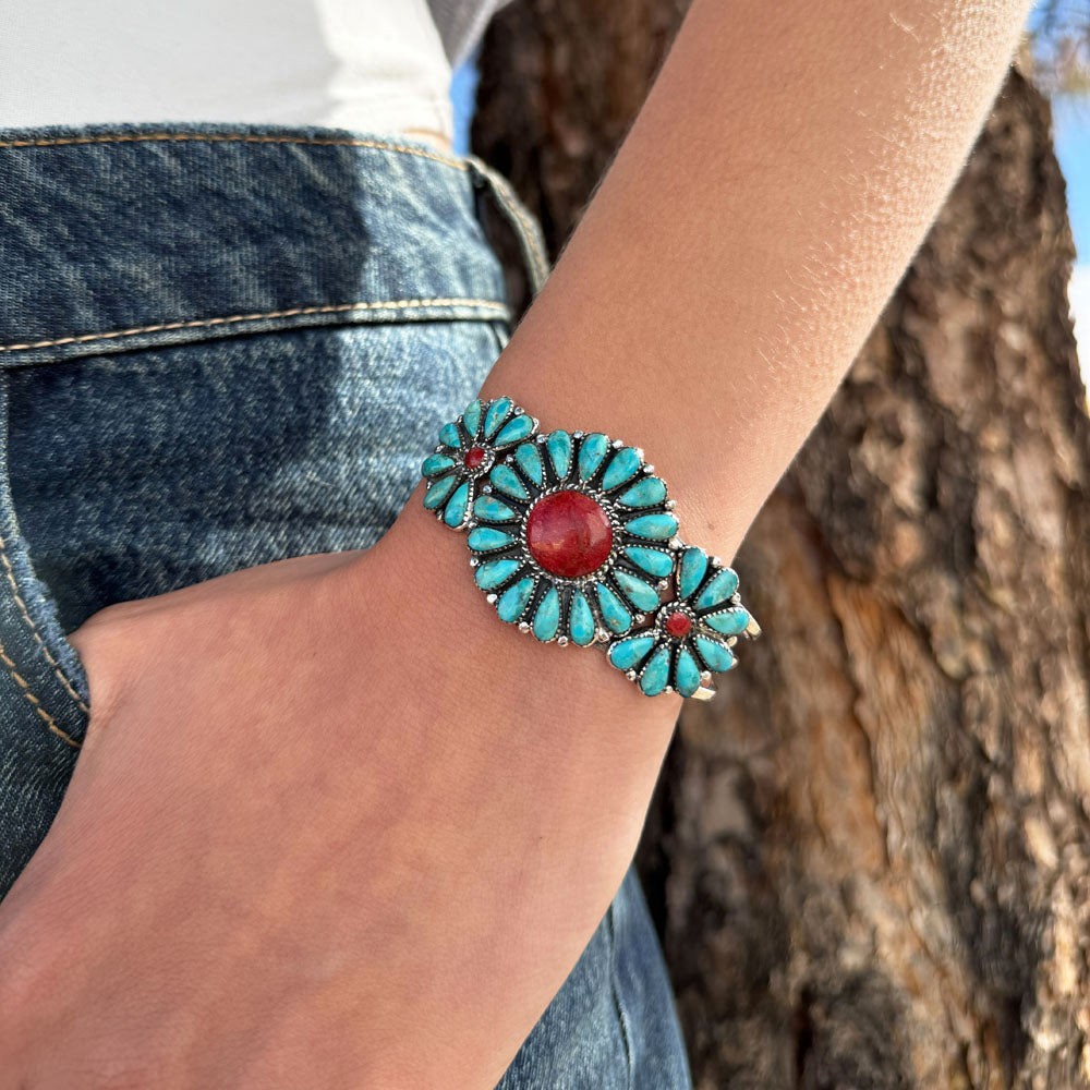 Turquoise & Coral  Bracelet Sterling Silver B5523-C85