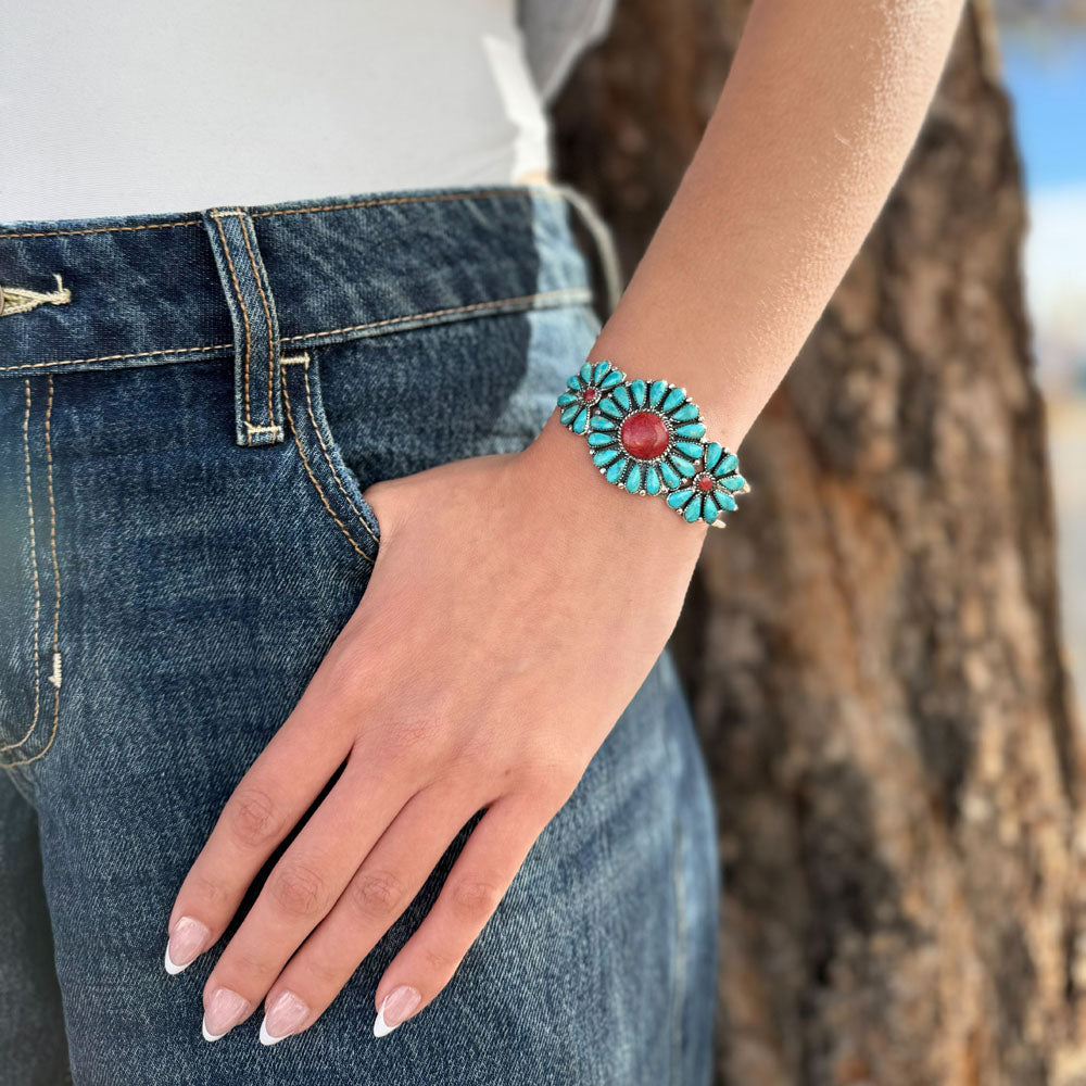 Turquoise & Coral  Bracelet Sterling Silver B5523-C85