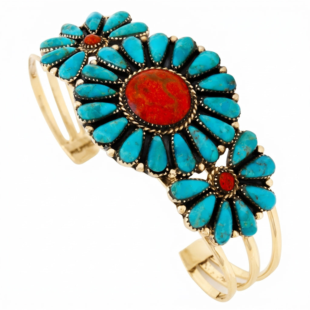 Turquoise & Coral Bracelet GoldCopper B5523-GB-C85