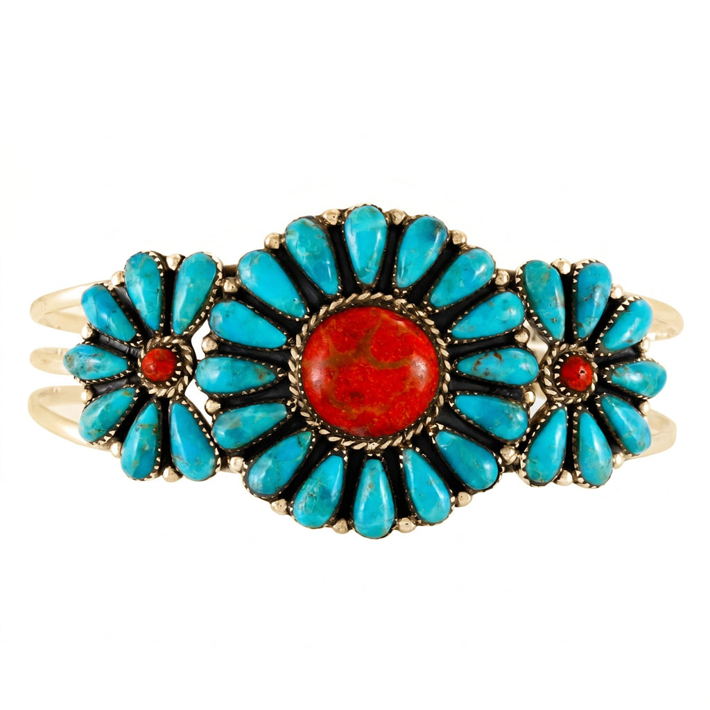 Turquoise & Coral Bracelet GoldCopper B5523-GB-C85