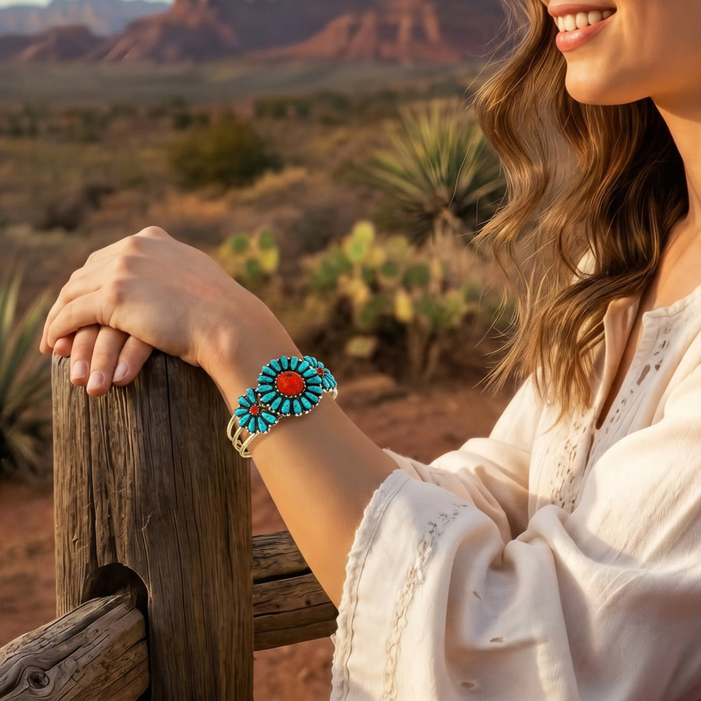 Turquoise & Coral Bracelet GoldCopper B5523-GB-C85