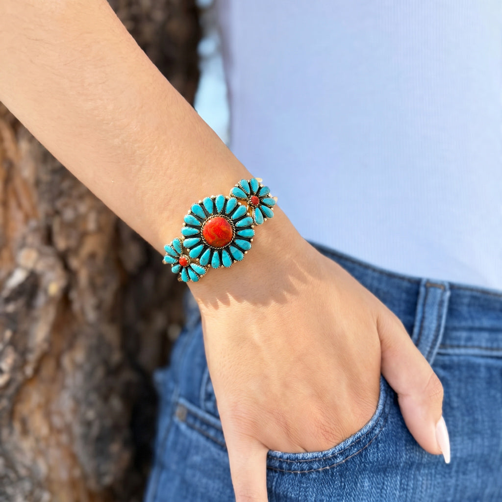 Turquoise & Coral Bracelet GoldCopper B5523-GB-C85