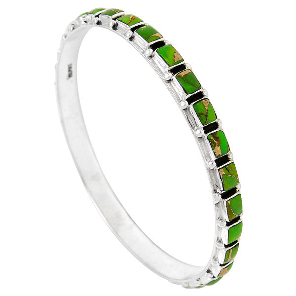 Green Turquoise Bangle Bracelet Sterling Silver B5529A-C76