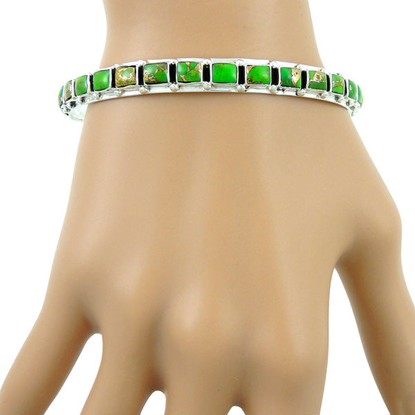 Green Turquoise Bangle Bracelet Sterling Silver B5529A-C76
