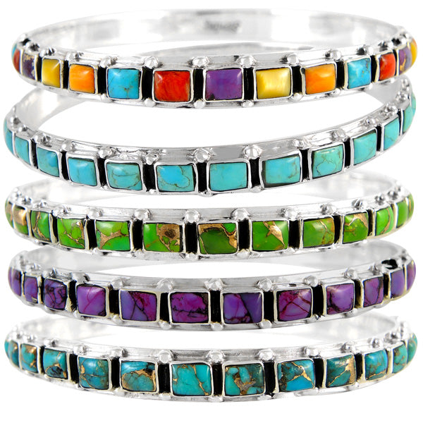 Green Turquoise Bangle Bracelet Sterling Silver B5529A-C76
