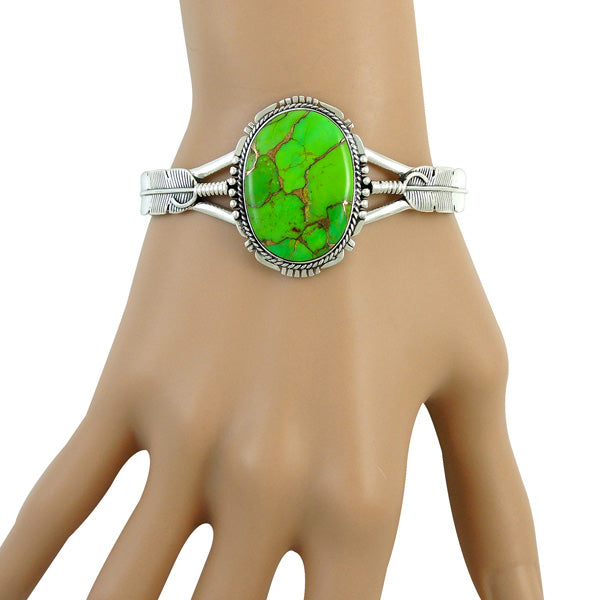 Sterling Silver Feather Bracelet Green Turquoise B5550-C76
