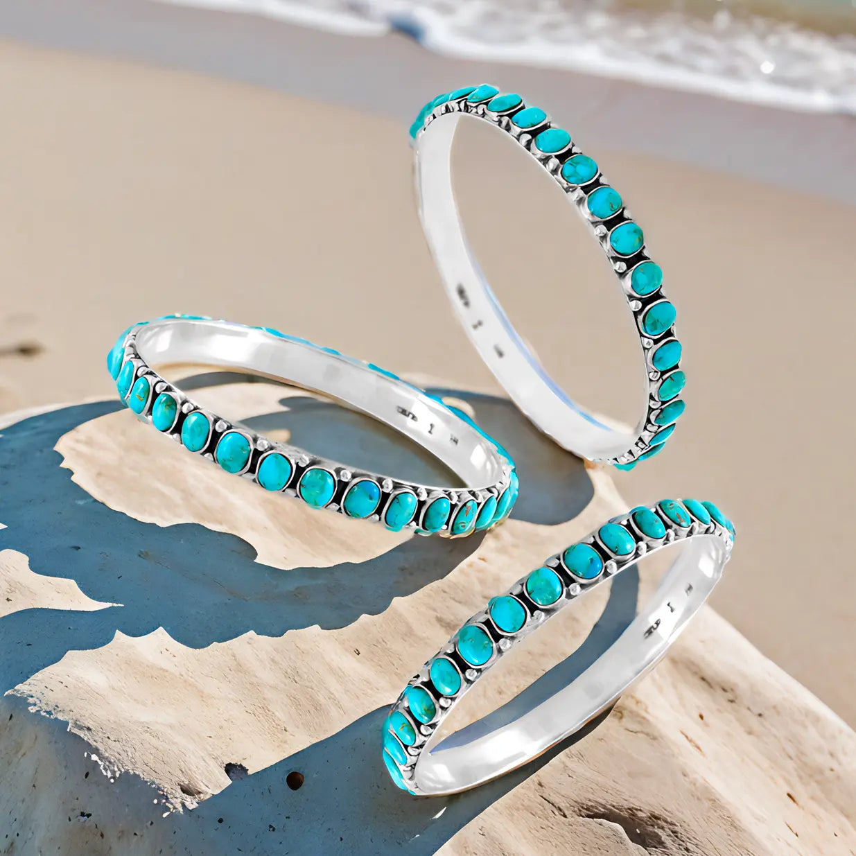 Turquoise Bangle Bracelet Sterling Silver B5551B-C75