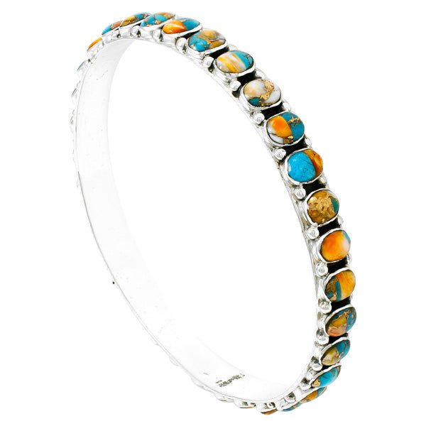 Spiny Turquoise Bangle Bracelet Sterling Silver B5551B-C89