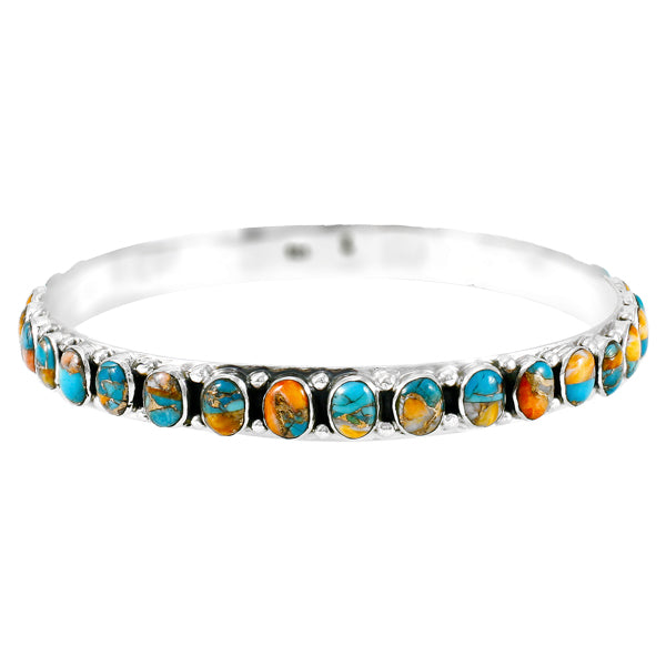 Spiny Turquoise Bangle Bracelet Sterling Silver B5551B-C89