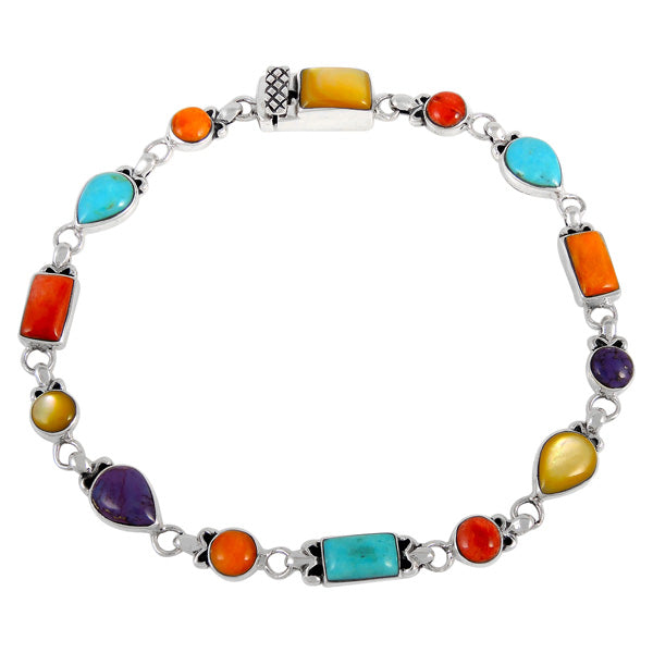 Multicolor Link Bracelet Sterling Silver B5553-C71