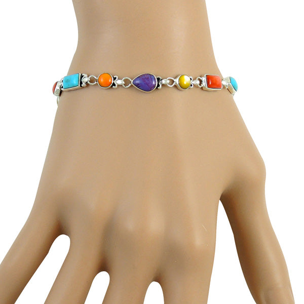 Multicolor Link Bracelet Sterling Silver B5553-C71