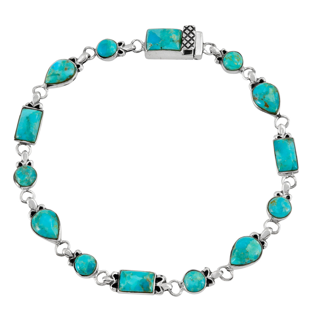 Turquoise Link Bracelet Sterling Silver B5553-C75