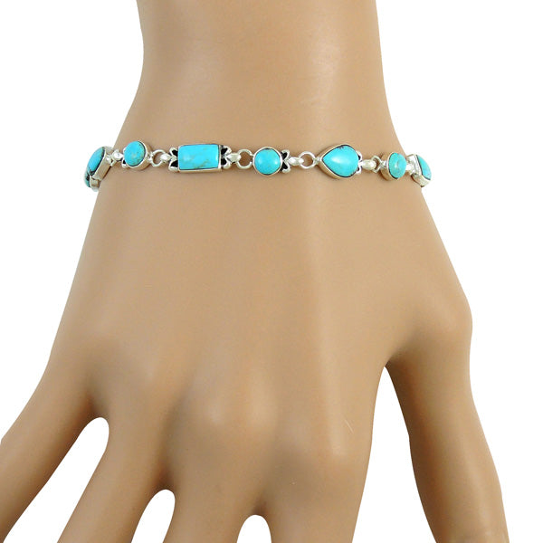 Rainbow Spiny Turquoise Link Bracelet Sterling Silver B5553-C91