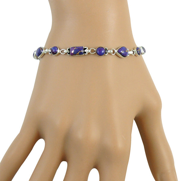 Purple Turquoise Link Bracelet Sterling Silver B5553-C77