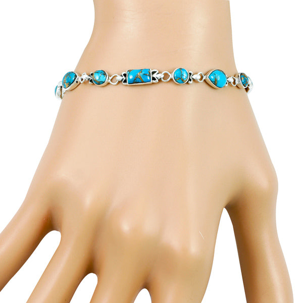 Matrix Turquoise Link Bracelet Sterling Silver B5553-C84