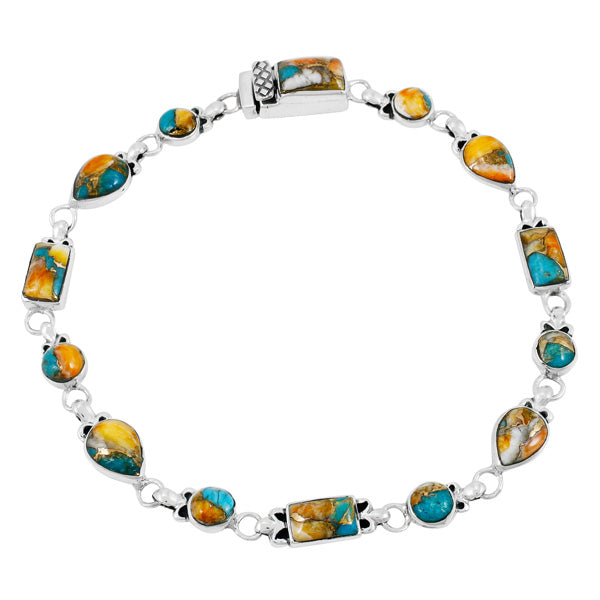 Spiny Turquoise Link Bracelet Sterling Silver B5553-C89