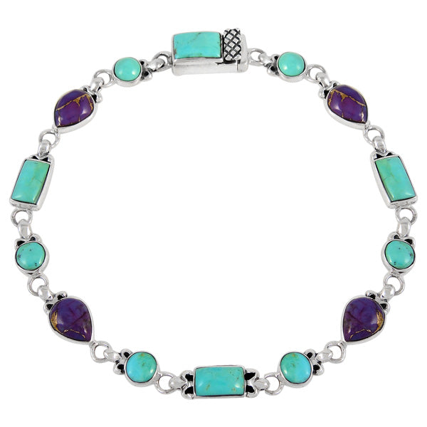 Multicolor Link Bracelet Sterling Silver B5553-C96