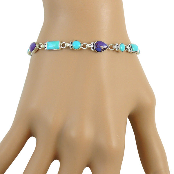 Multicolor Link Bracelet Sterling Silver B5553-C96