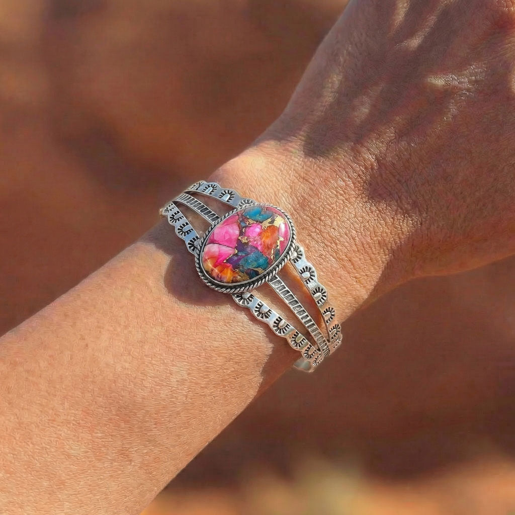 Rainbow Spiny Turquoise Bracelet Sterling Silver B5554-C91