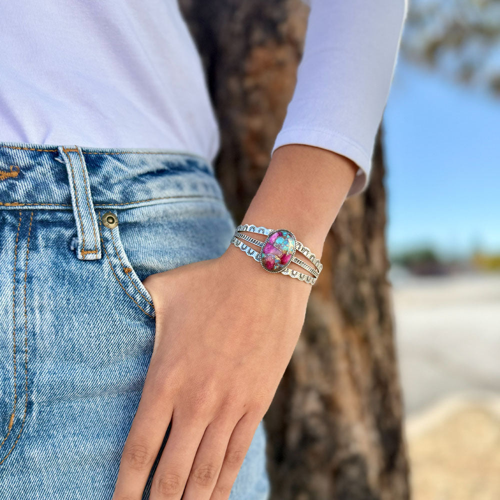 Rainbow Spiny Turquoise Bracelet Sterling Silver B5554-C91