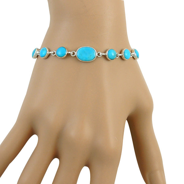 Turquoise Link Bracelet Sterling Silver B5558-C75