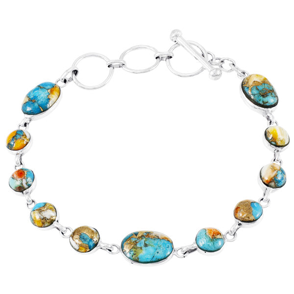 Spiny Turquoise Link Bracelet Sterling Silver B5558-C89