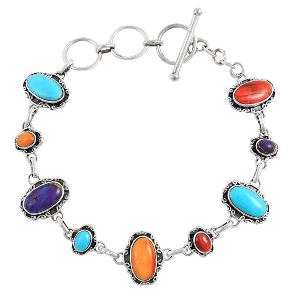 Multicolor Link Bracelet Sterling Silver B5560-C71