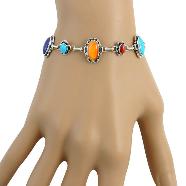 Multicolor Link Bracelet Sterling Silver B5560-C71