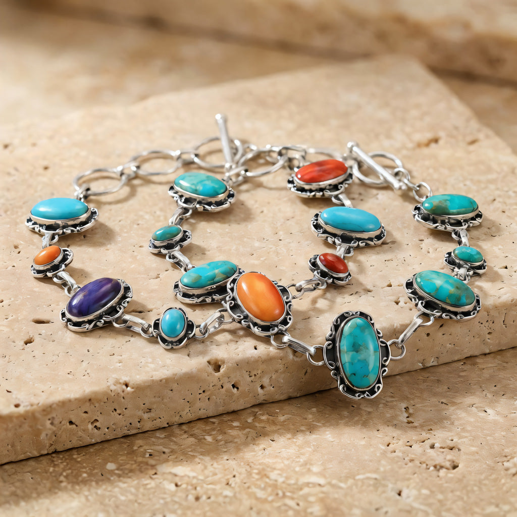Turquoise Link Bracelet SilveryCopper™ B5560-SB-C75