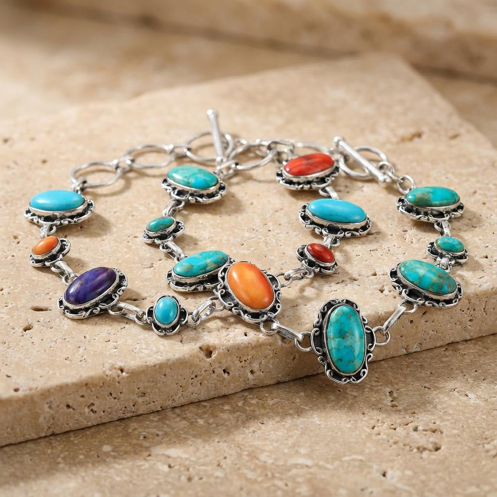 Multicolor Link Bracelet Sterling Silver B5560-C71