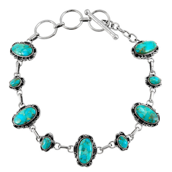 Turquoise Link Bracelet Sterling Silver B5560-C75