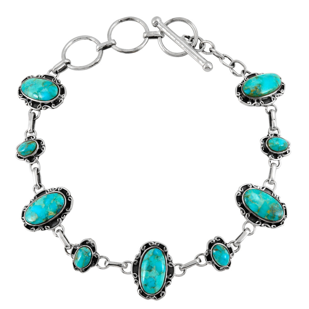 Turquoise Link Bracelet SilverBronzé B5560-SB-C75