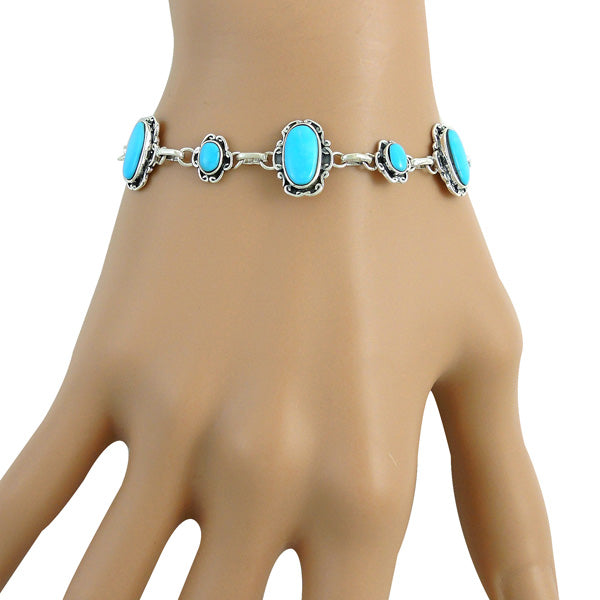 Turquoise Link Bracelet Sterling Silver B5560-C75