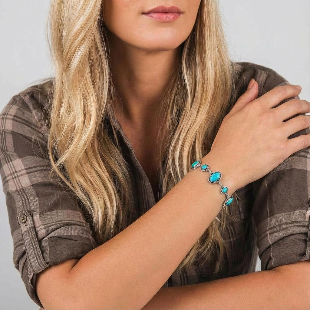 Turquoise Link Bracelet SilveryCopper™ B5560-SB-C75