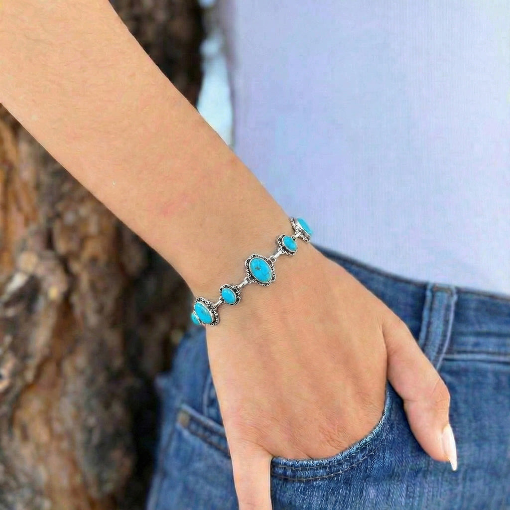 Turquoise Link Bracelet SilveryCopper™ B5560-SB-C75
