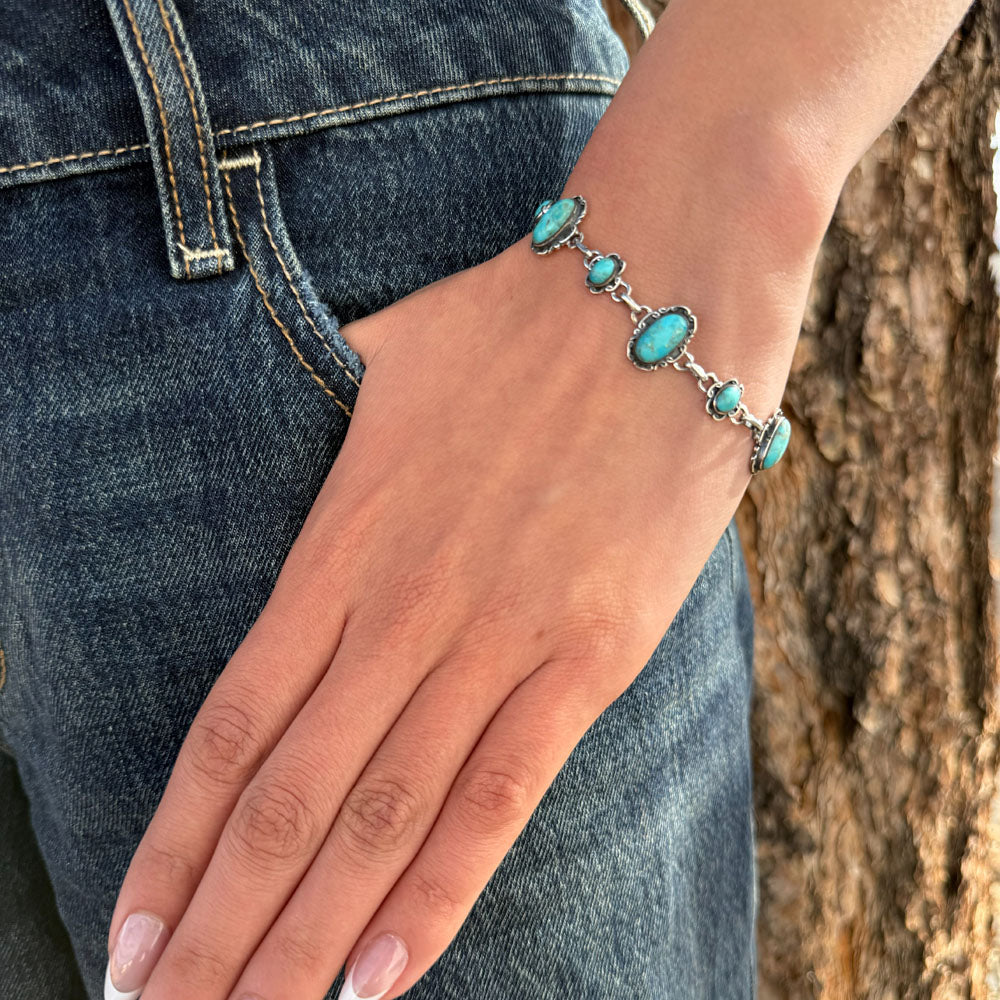 Turquoise Link Bracelet Sterling Silver B5560-C75