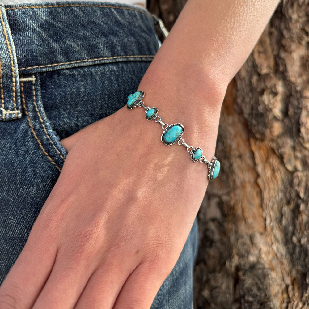 Turquoise Link Bracelet Sterling Silver B5560-C75